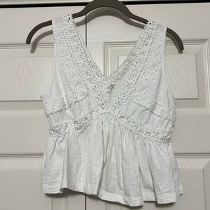 Aerie Lace Trim Sleeveless Peplum Top in White Size Small VGUC